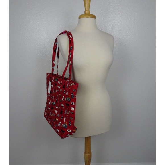 Vera Bradley Tote Holiday Cats Factory Style Essential Red Signature Cotton New - Picture 3 of 12